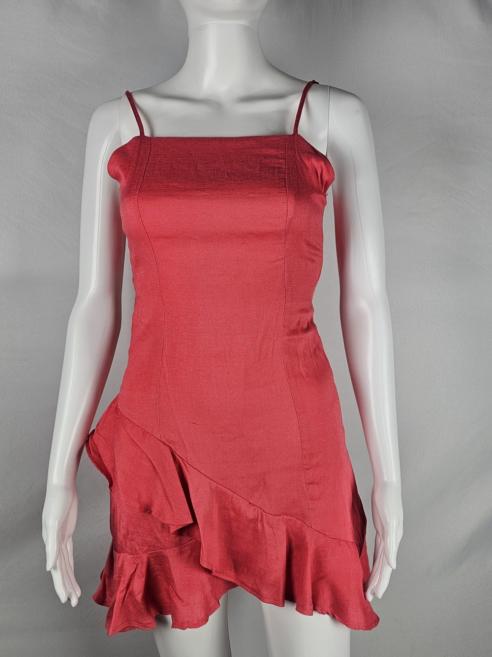 Blue Rain Red Spaghetti-Strap Ruffle Mini Dress